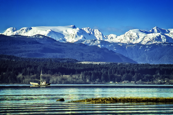 Comox Glacier and Herring Boat by COOL ART BY RICHARD