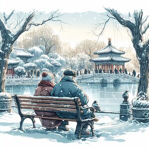 Old couple sitting on a park bench
