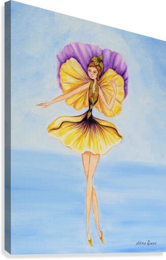Fairy Yellow & Purple Flower Winged in Green Flower Dress WOOD PRINT by  Norma Roman Creations Wall Art