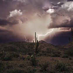 Sunset Lightning Over New River Desert