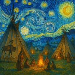 Tepee Village Under Van Gogh Sky