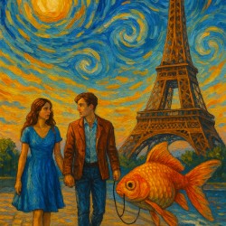 Parisian Couple Walking a Goldfish