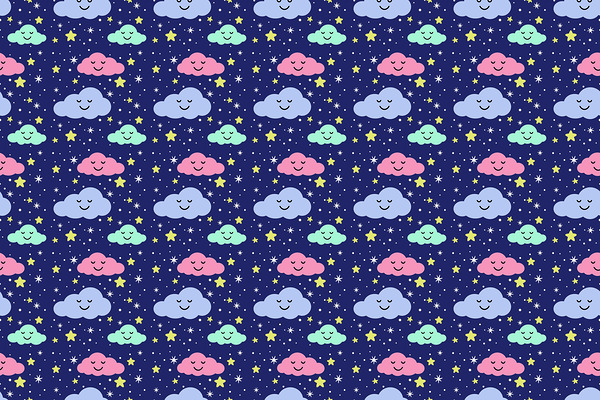 SEAMLESS PATTERN WITH STARS AND CLOUDS Print