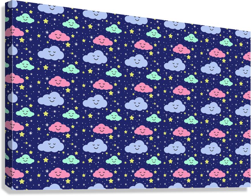SEAMLESS PATTERN WITH STARS AND CLOUDS Canvas Print