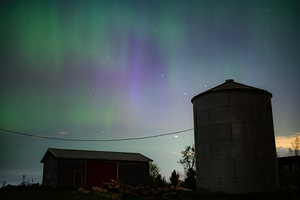 Harvest of Light -Aurora Over the Farm