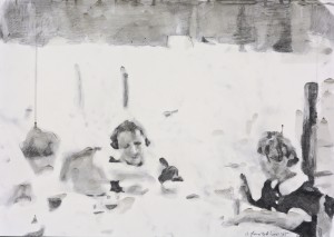 Carrie Jo Eating Fried Chicken with Group Seated in front of Cotton Field Riverton 1937