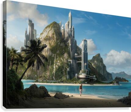 Tropical Paradise of the Future by Coolbits Artworks Wall Art