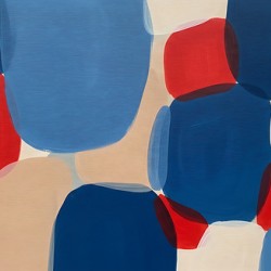 Abstract Pebble Mosaic: Interlocking Blues Reds and Neutrals