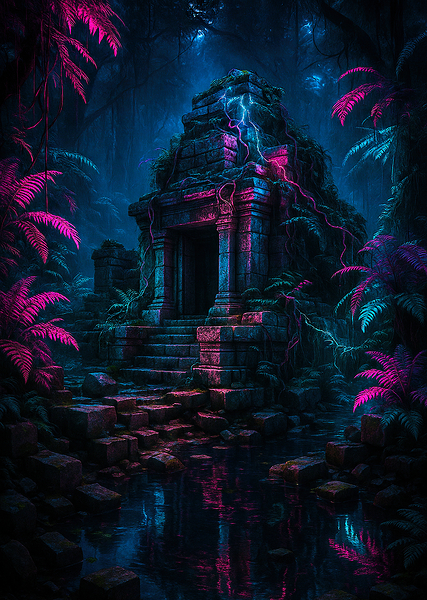 Neon Jungle Temple – Epic Gamer Ruins by Markus Raff