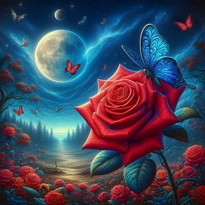 Red Rose And Butterflies