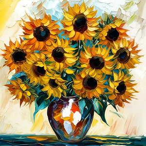 Vibrant Sunflowers in Vase Colorful Impressionist Floral Wall Art Print for Home & Office Decor
