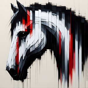 Glitch Art Horse  Bold Red & Black Abstract Art Print Digital Download Modern Wall Art for Home or Office Decor