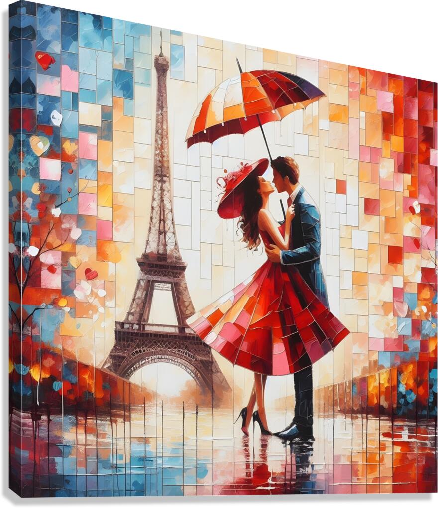Romantic Couple Scene In France Nights Canvas Print