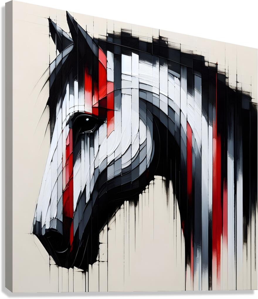 Glitch Art Horse  Bold Red & Black Abstract Art Print Digital Download Modern Wall Art for Home or Office Decor Canvas Print