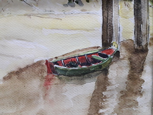 Wooden Boat Resting by a Calm Riverbank by Jorge Blues