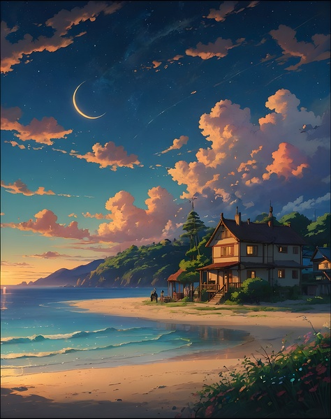 Residential area overlooking sunset clouds scaly Print