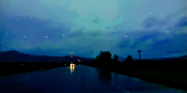 Gold Headlights on a Rainy Night Print