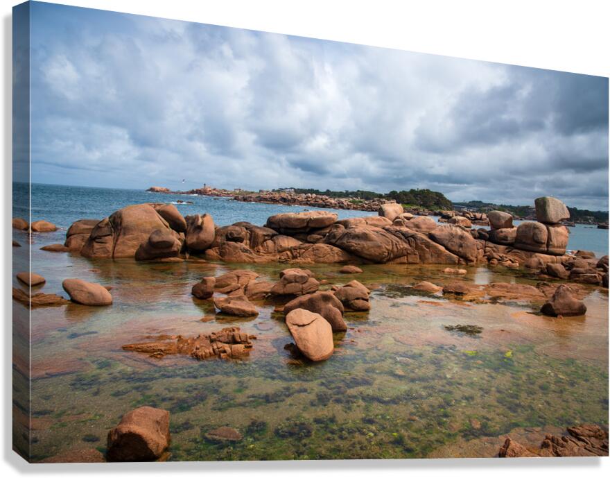 Boulders and clouds. Pink Granite Coast  Canvas Print