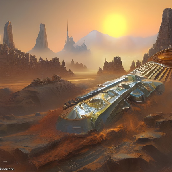 Crashed Ancient Desert Spaceship  by Ink Fist Design