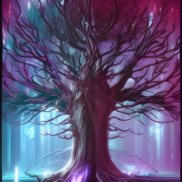 Neon Blue Synth Tree by Ink Fist Design