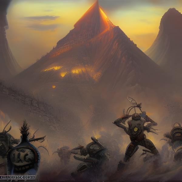 Volcano Pyramid with Robots by Ink Fist Design