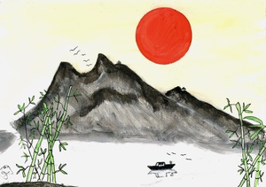 Red Sun over the Chinese mountains