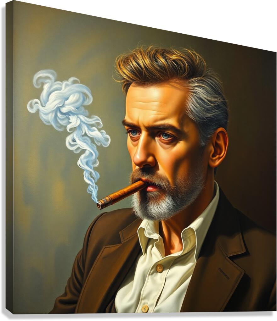 mia mornar art painting of men with a cigar simil Canvas Print