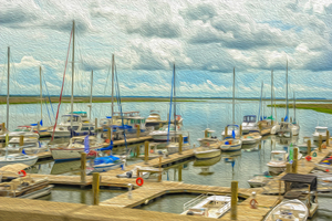 Boats in the Harbor Oil Painting
