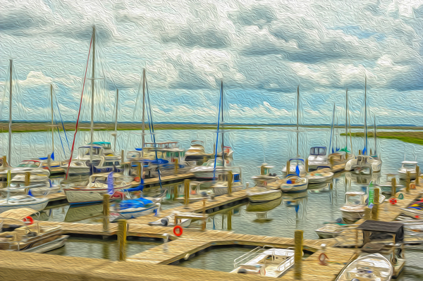 Boats in the Harbor Oil Painting by Barry Fowler
