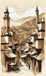 Morocco cityscape ink drawing 16k2