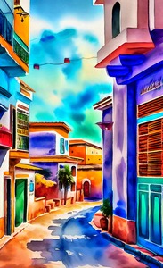 Morocco cityscape ink drawing 16k5