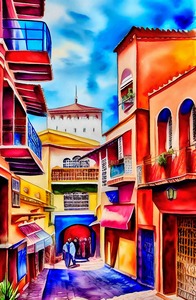 Morocco cityscape ink drawing 16k6