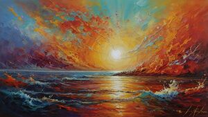  Celestial Shores: A Vibrant Dance of Sea and Sky