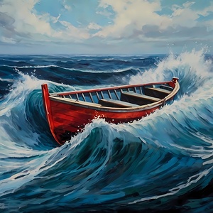 Red Boat in Turbulent Waters