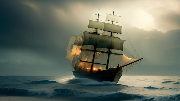  Illuminated Ship in the Storm Print
