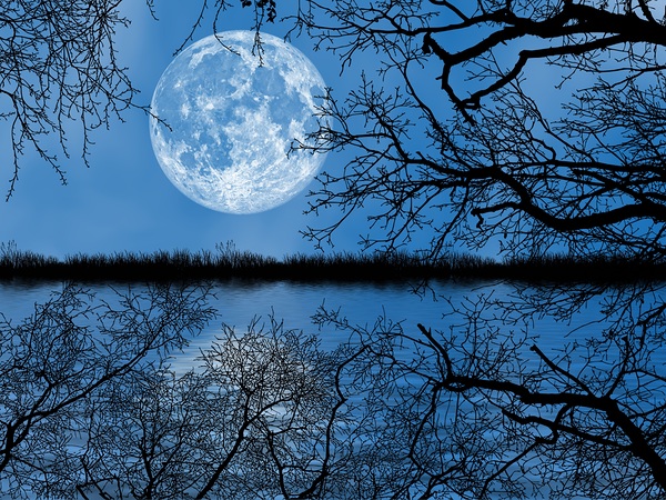 Eerie Moon Over Water Print