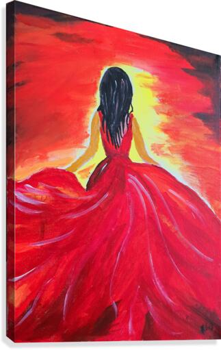 sunset  lady in red dress Canvas Print