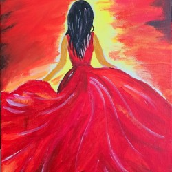 sunset  lady in red dress