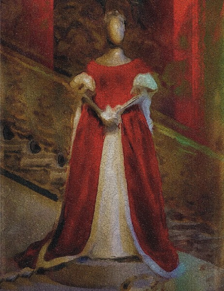 NANCY CALVERT PHOTOGRAPH: CHATSWORTH RED GOWN 1 by Nancy Calvert