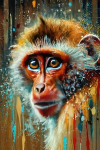 Oil Paint Animals Monkey: Oil Painting with a monkey