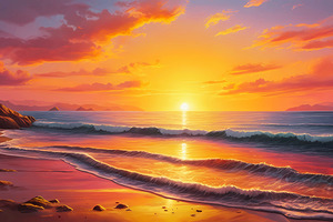 Golden Sunset Waves – Tranquil Beach Landscape Art