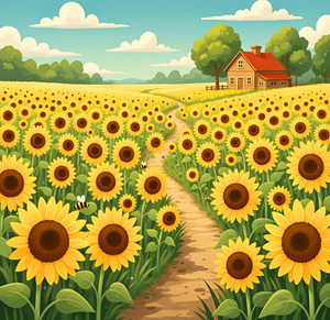 Sunflower Fields and Cottage