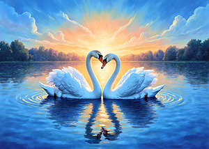 Romantic Swans at Sunset – Love on the Lake