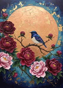 Bird on a Branch with Flowers