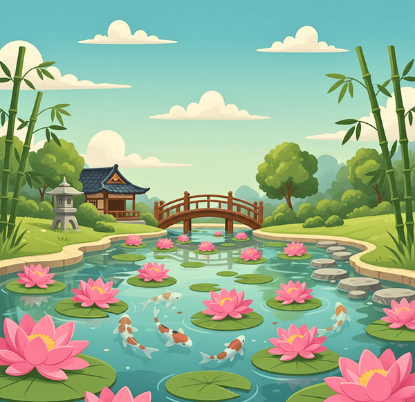 Serene Japanese Garden Scene Print