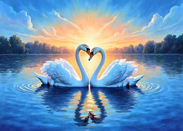 Romantic Swans at Sunset – Love on the Lake Print