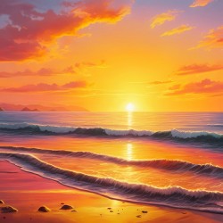Golden Sunset Waves – Tranquil Beach Landscape Art