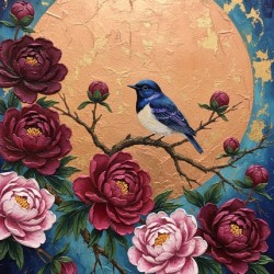 Bird on a Branch with Flowers