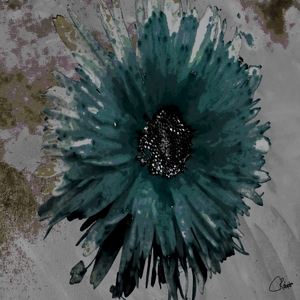 Darkly Centred Abstract Green Daisy Flower on an Abstract Background 