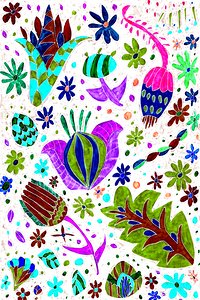 Abstract Vibrant Whimsical Flowers